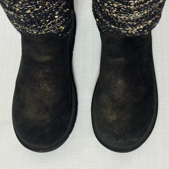 UGG Australia CAMAYA Women's Black/Gold Suede Knit Sequin BOOTS 1006711 Size 7 - Picture 6 of 16